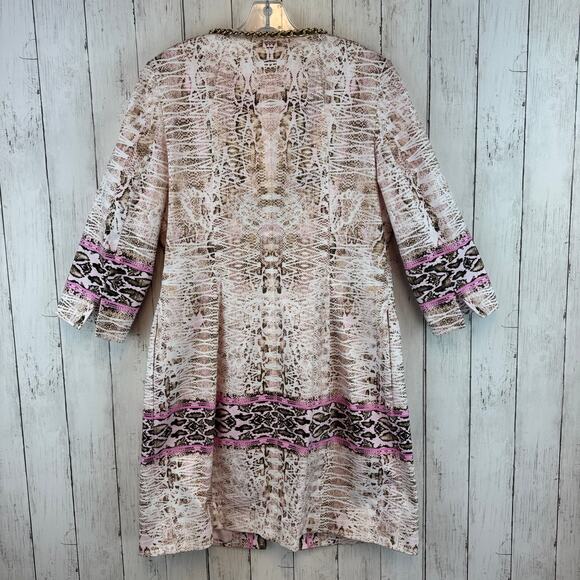 Etcetera Pink Snake Print 3/4 Sleeve Chain Neck Trench Dress Jacket Coat Size 12 - Picture 7 of 14